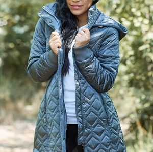 Titanium Hooded Quilted Coat-Womens